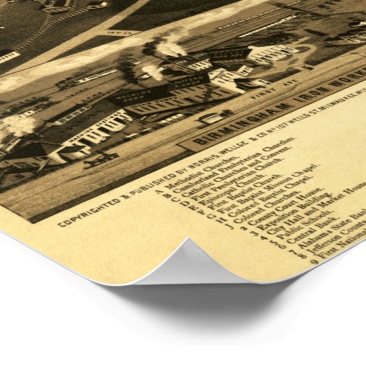  kaart van Birmingham, Alabama (1885) Poster (Hoek)