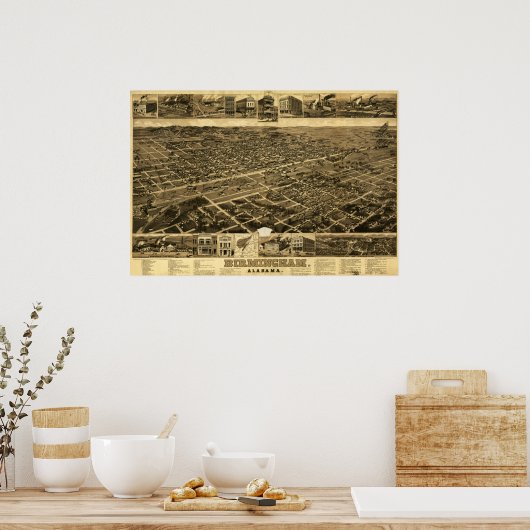 kaart van Birmingham, Alabama (1885) Poster (Keuken)