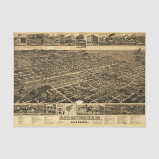 kaart van Birmingham, Alabama (1885) Tissuepapier (Voorkant)