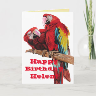 Kaart van Birthday Waterverf Bright Red Macaw Parr