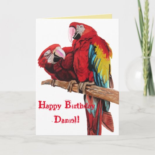 Kaart van Birthday Waterverf Bright Red Macaw Parr (Voorkant)
