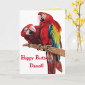 Kaart van Birthday Waterverf Bright Red Macaw Parr (Gele Bloem)
