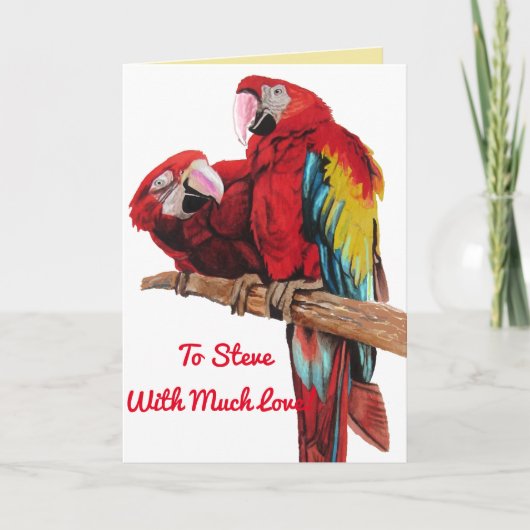 Kaart van Birthday Waterverf Bright Red Macaw Parr (Voorkant)