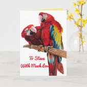 Kaart van Birthday Waterverf Bright Red Macaw Parr (Gele Bloem)