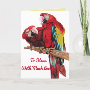 Kaart van Birthday Waterverf Bright Red Macaw Parr