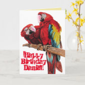 Kaart van Birthday Waterverf Bright Red Macaw Parr (Gele Bloem)