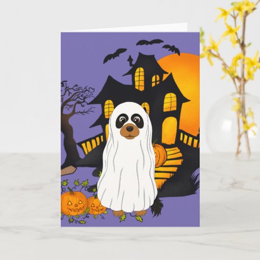Kaart van Black en Tan Cavalier Ghost Halloween (Gele Bloem)