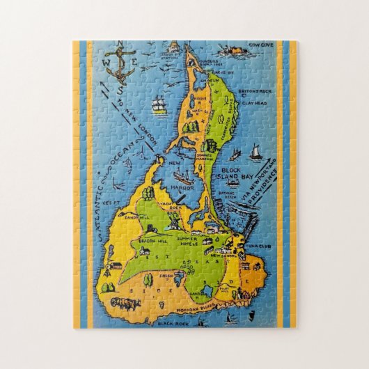 Kaart van Block Island 11x14 Legpuzzel (Verticaal)