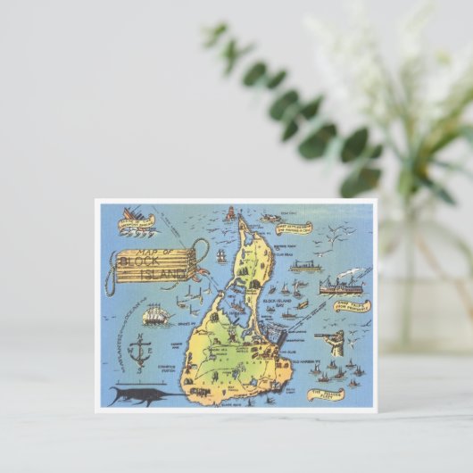  kaart van Block Island, Rhode Island (Staand voorkant)