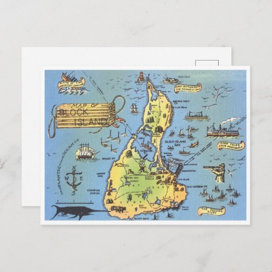  kaart van Block Island, Rhode Island (Voorkant / Achterkant)