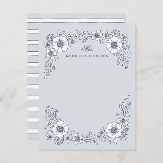 Kaart van bloemen - Blauw (Voorkant / Achterkant)