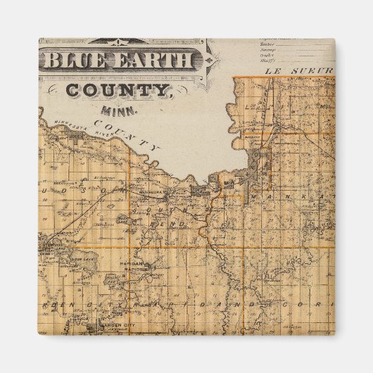 Kaart van Blue Earth County, Minnesota Magneet (Voorkant)