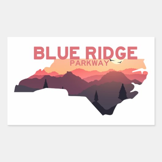 Kaart van Blue Ridge Parkway North Carolina Rechthoekige Sticker (Voorkant)