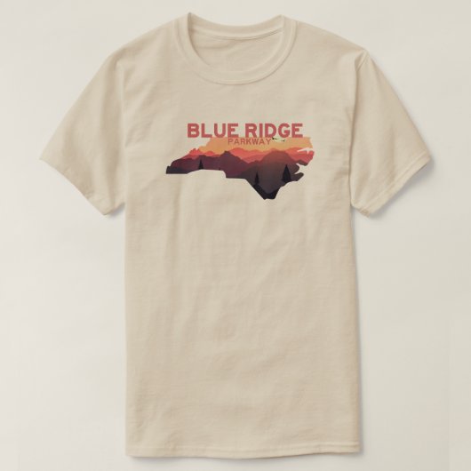 Kaart van Blue Ridge Parkway North Carolina T-shirt (Design voorkant)