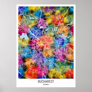 Kaart van Boekarest Roemenië Poster