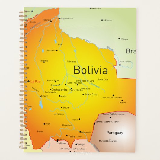 Kaart van Bolivia met steden en grenzen Planner (Voorkant)