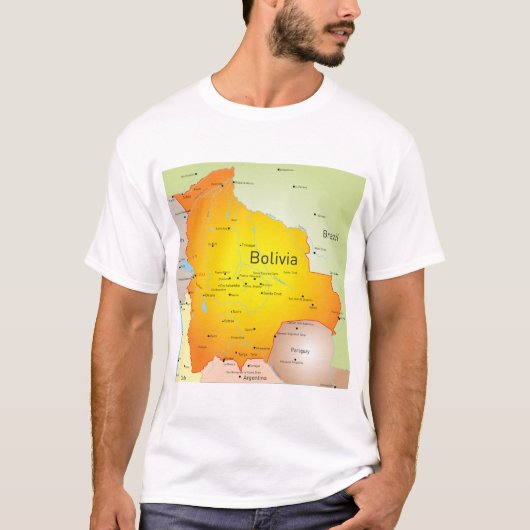 Kaart van Bolivia met steden en grenzen T-shirt (Voorkant)