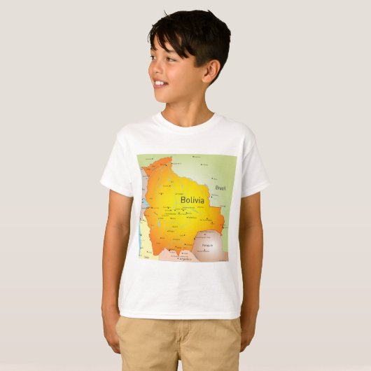 Kaart van Bolivia met steden en grenzen T-shirt (Voorkant volledig)