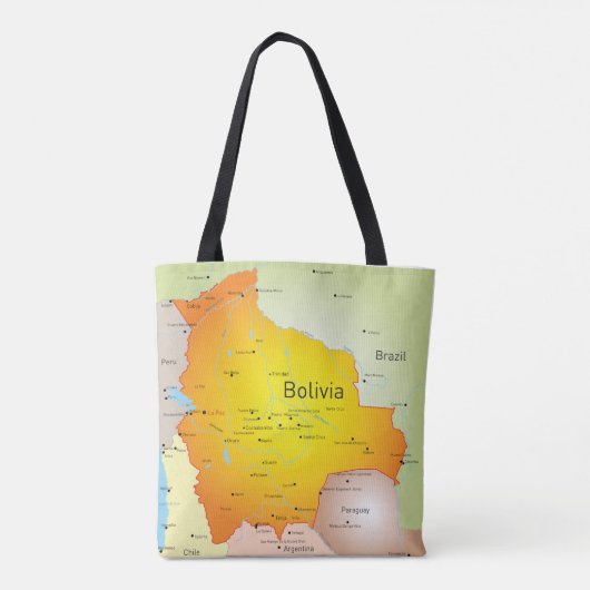 Kaart van Bolivia met steden en grenzen Tote Bag (Achterkant)