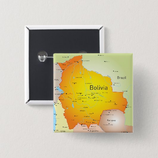 Kaart van Bolivia met steden en grenzen Vierkante Button 5,1 Cm (Voorkant /achterkant)