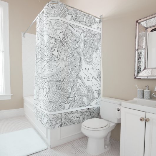  kaart van Boston (1878) Douchegordijn (In situ)