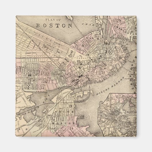  kaart van Boston (1880) Magneet (Voorkant)