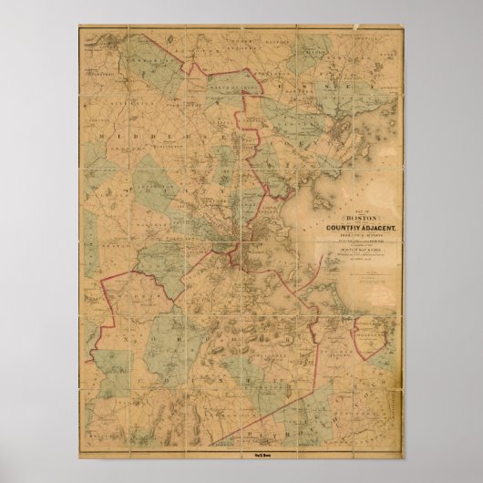 kaart van Boston 2 Poster (Voorkant)