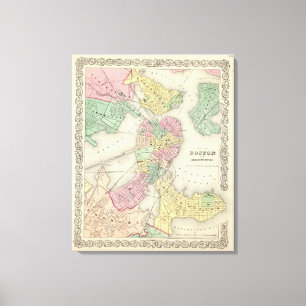 Kaart van Boston en aangrenzende steden Canvas Afdruk