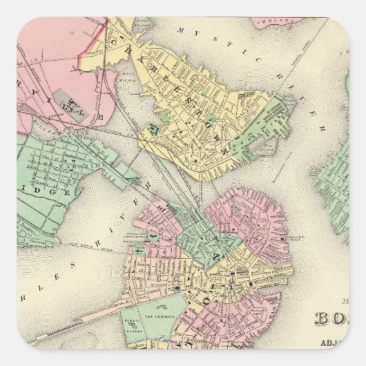 Kaart van Boston en aangrenzende steden Vierkante Sticker (Voorkant)
