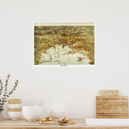 Kaart van Boston en omliggende steden in 1905 Poster (Keuken)