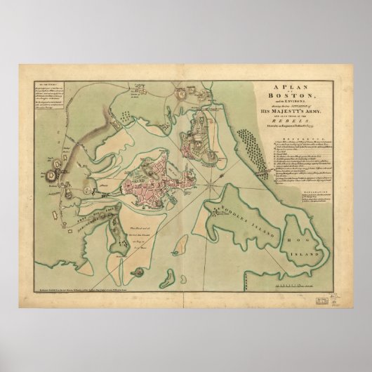 Kaart van Boston, getekend door het Britse leger,  Poster (Voorkant)