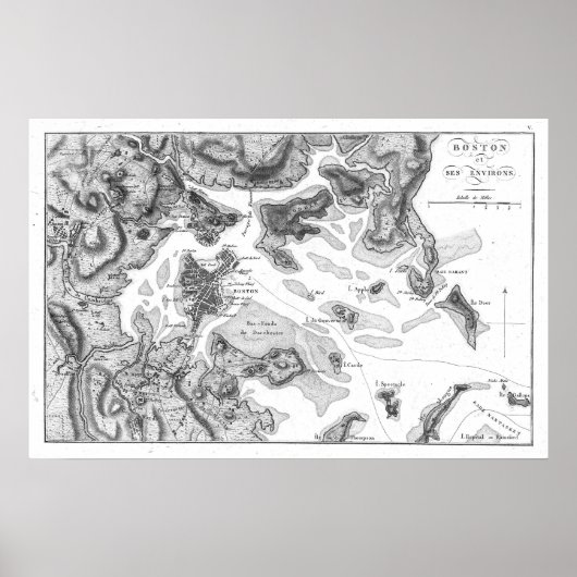  kaart van Boston Harbour (1807) BW Poster (Voorkant)