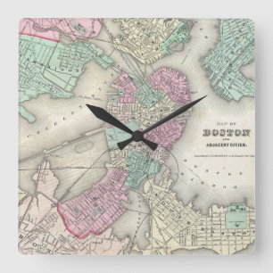  kaart van Boston Harbour (1857) Vierkante Klok