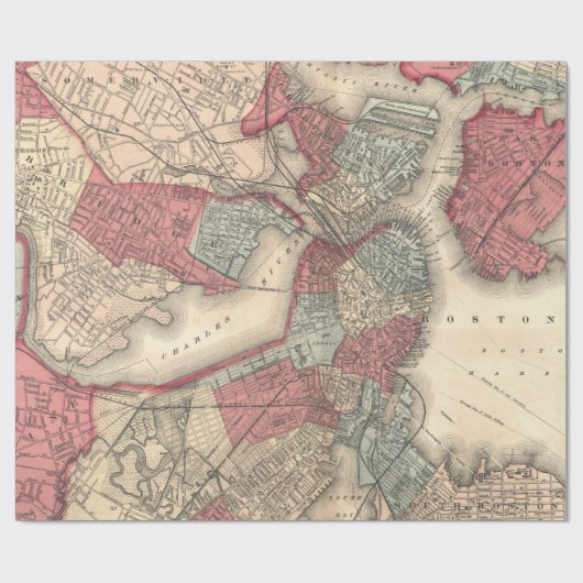  kaart van Boston Massachusetts (1871) Cadeaupapier (Vlak)