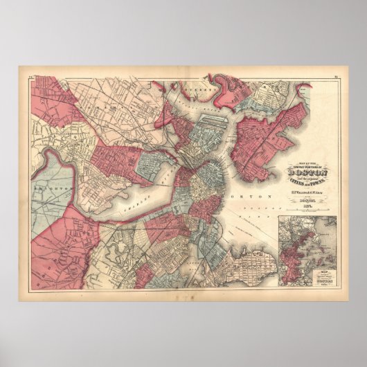  kaart van Boston Massachusetts (1871) Poster (Voorkant)
