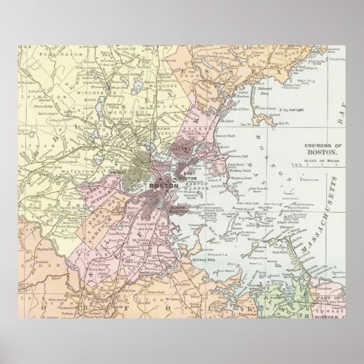  kaart van Boston Massachusetts (1903) Bleek Poster (Voorkant)