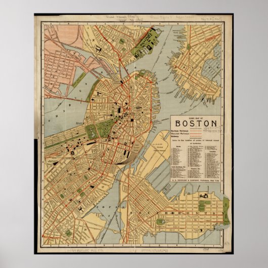  kaart van Boston Poster (Voorkant)