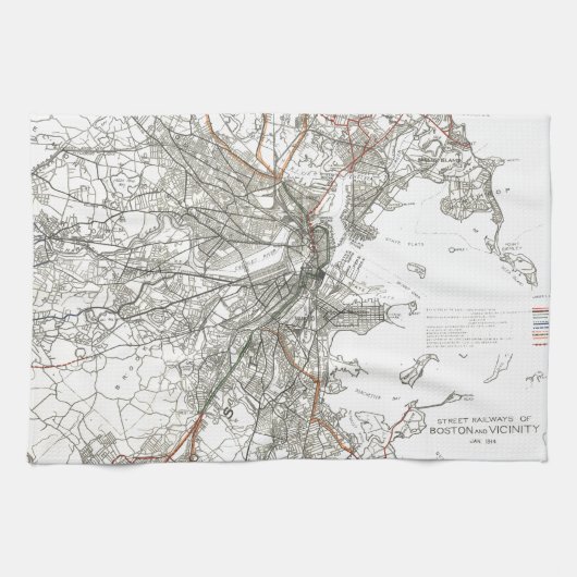 kaart van Boston Transit Line (1914) Theedoek (Horizontaal)