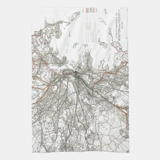  kaart van Boston Transit Line (1914) Theedoek (Verticaal)