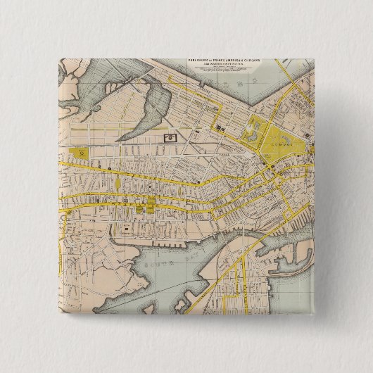 kaart van Boston Vierkante Button 5,1 Cm (Voorkant)