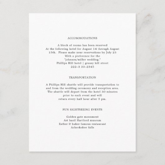 Kaart van Boston Wedding Weekend Details Enclosure (Achterkant)