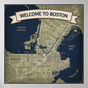  kaart van Boston, Welkom bij Boston Poster