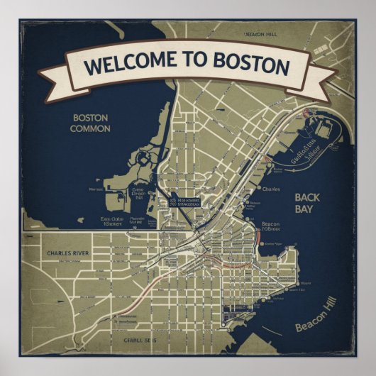 kaart van Boston, Welkom bij Boston Poster (Voorkant)