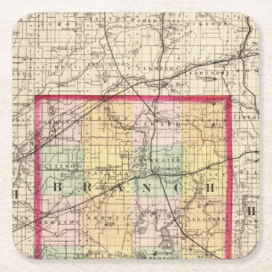 Kaart van Branch County, Michigan Kartonnen Onderzetters