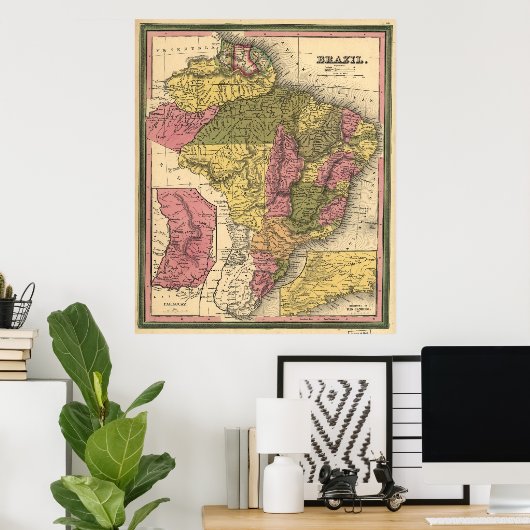  kaart van Brazilië (1846) Poster (Thuiskantoor)