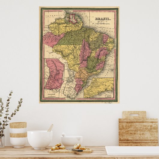 kaart van Brazilië (1846) Poster (Keuken)