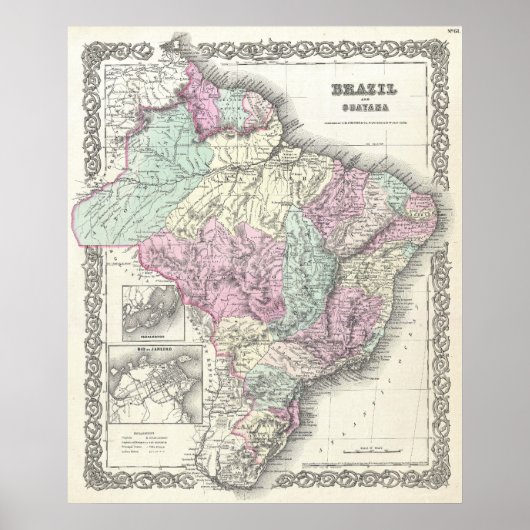  kaart van Brazilië (1855) Poster (Voorkant)