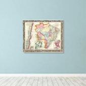 Kaart van Brazilië, Bolivia, Paraguay en Uruguay Canvas Afdruk (Insitu (Houten vloer))