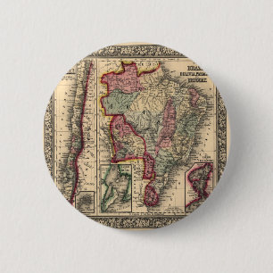 Kaart van Brazilië, Bolivia, Paraguay en Uruguay Ronde Button 5,7 Cm