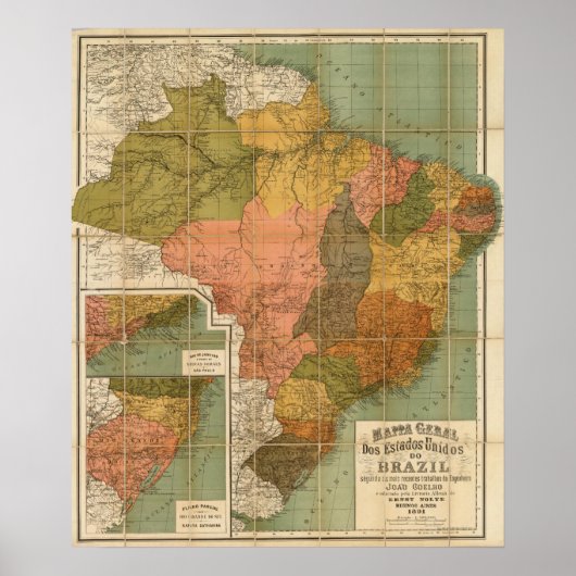 Kaart van Brazilië Poster (Voorkant)